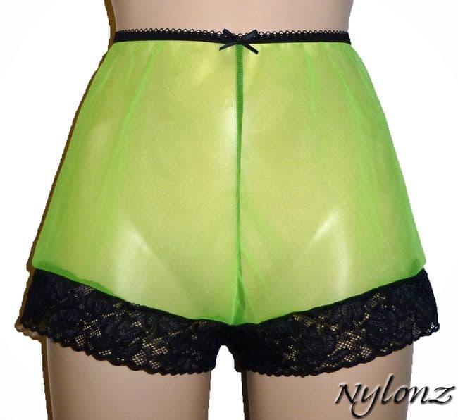 See Thru Sheer Gusset Nylon French Knickers - Green