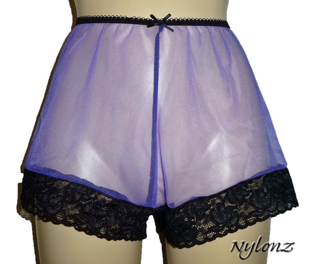 See Thru Sheer Gusset Nylon French Knickers - Lilac