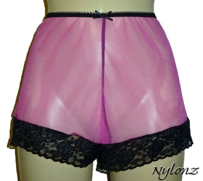 See Thru Sheer Gusset Nylon French Knickers - Pink