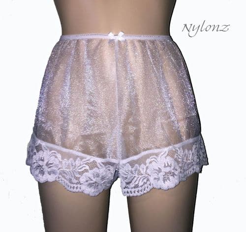 See Thru Sheer Gusset Nylon French Knickers - White