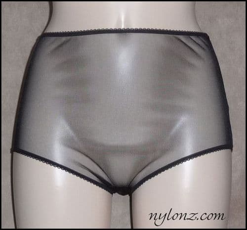 See Thru Sheer Gusset Nylon Full Cut Panties - Black, White, Red, Pink