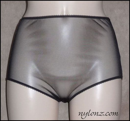 See Thru Sheer Gusset Nylon Full Cut Panties - Black, White, Red, Pink