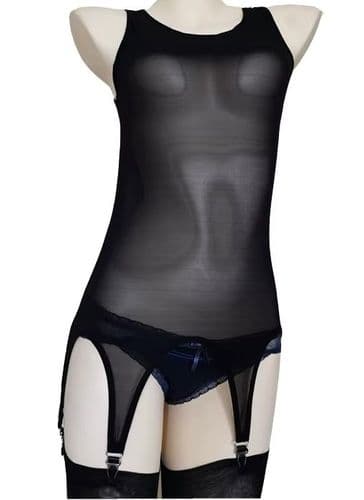 Sheer 6 Strap Suspender Body - Black