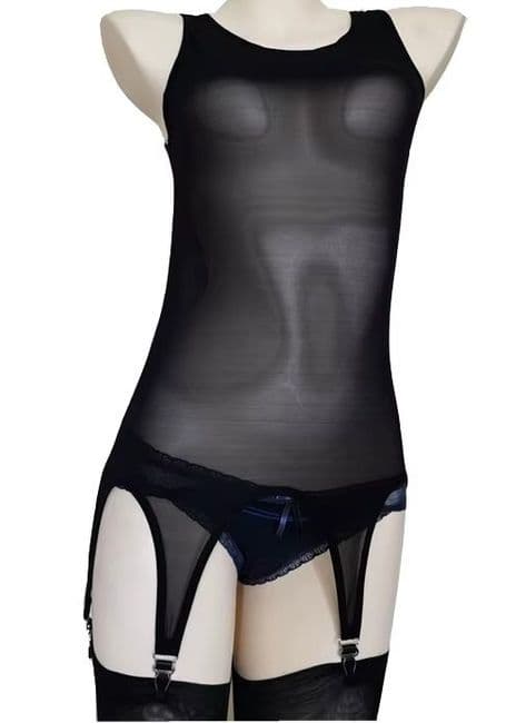 Sheer 6 Strap Suspender Body - Black