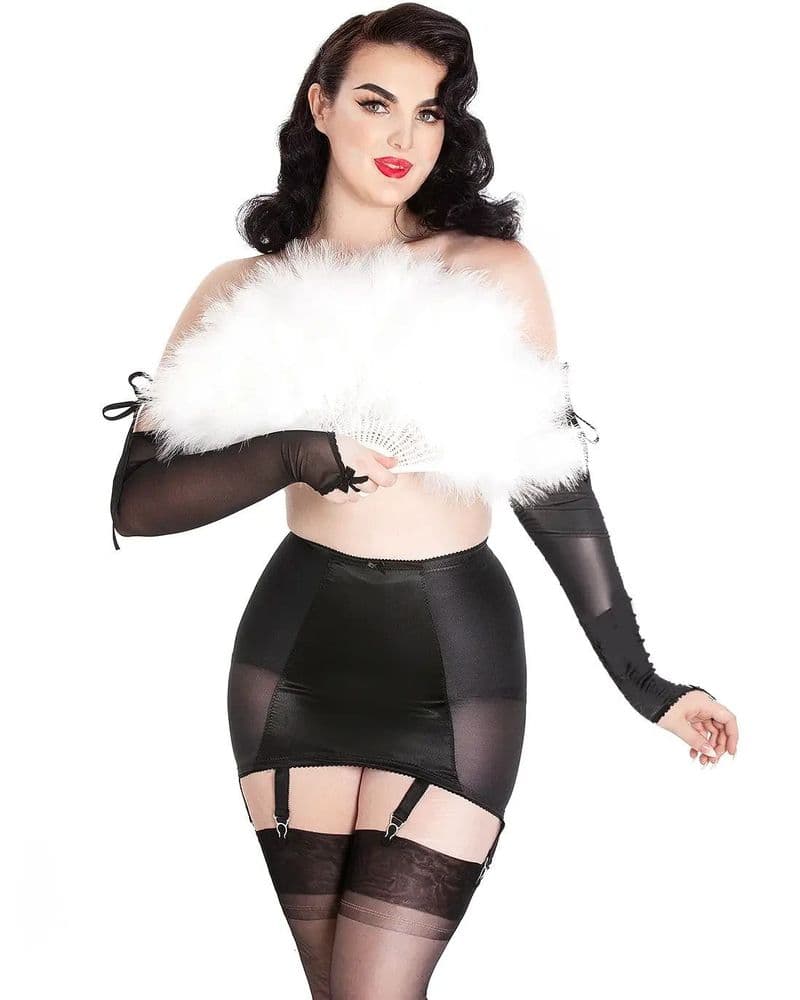Tallulah 6 Strap Satin Front Girdle - Black