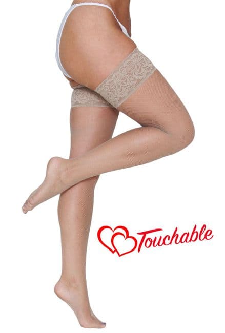Touchable Fishnet Lace Top Hold Ups - Natural