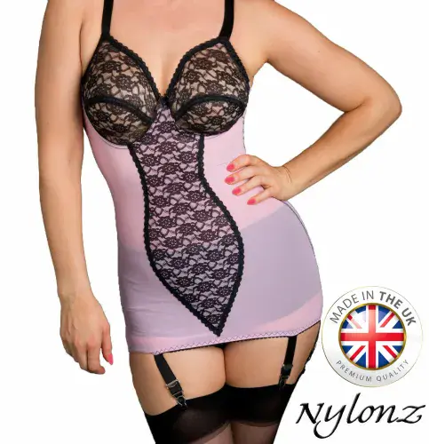 Viva 6 Strap Powermesh Corselette - Pink