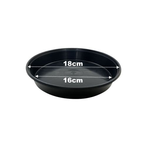 18 cm Plant Saucers – Deep Black Plastic Drip Trays with Reservoir Functionality