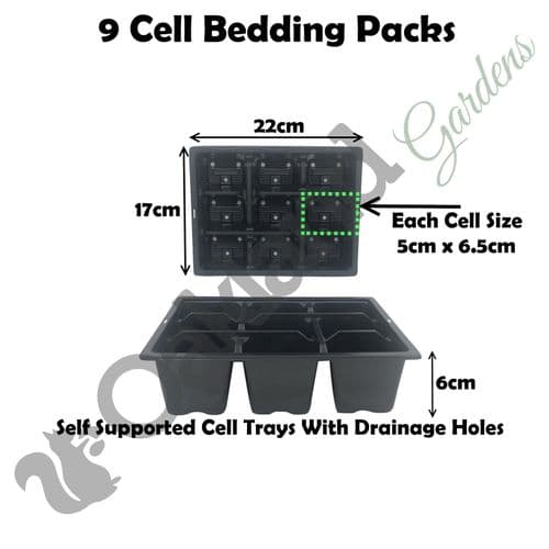 9 Cell Bedding Packs – Solid Linked Seedlings Pots with Dual Drainage & Carry Slots