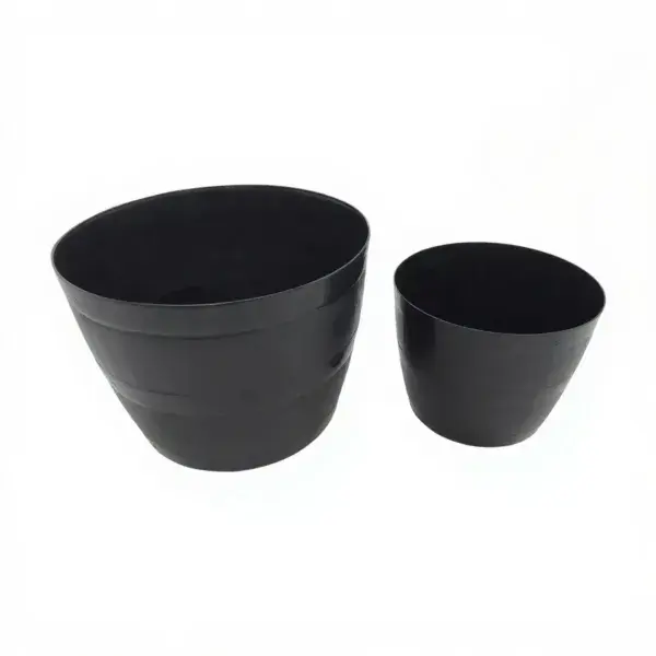 Black Barrel Style Planter – Durable Decorative Barrel Pot with Optional Drainage