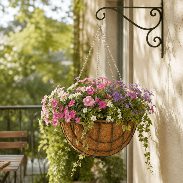 Hanging Basket with Coco Liner & Chain – Round Wire Garden Planter 12