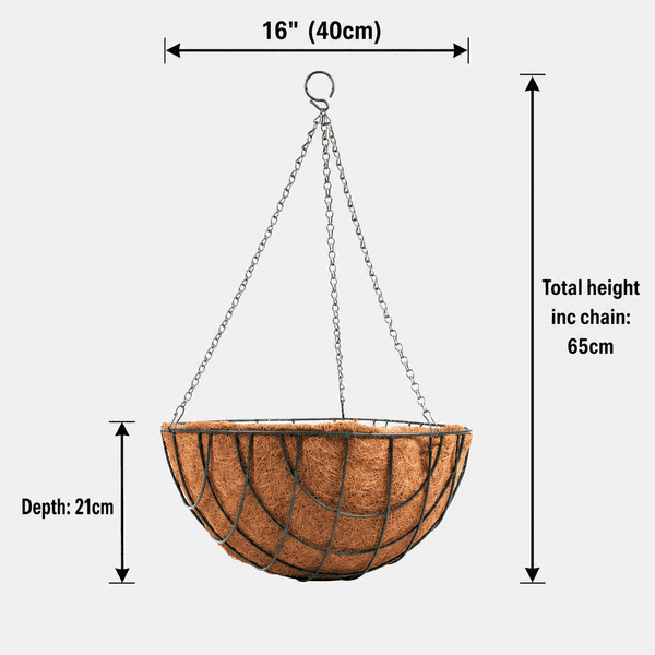 Hanging Basket with Coco Liner & Chain – Round Wire Garden Planter 12