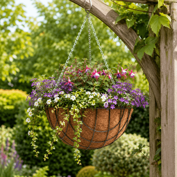 Hanging Basket with Coco Liner & Chain – Round Wire Garden Planter 12