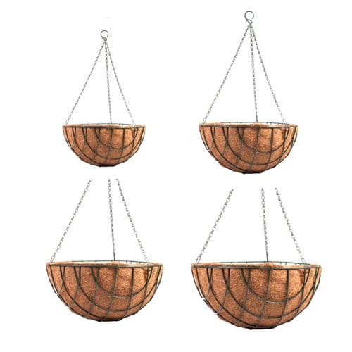 Hanging Basket with Coco Liner & Chain – Round Wire Garden Planter 12", 14", 16" & 18"