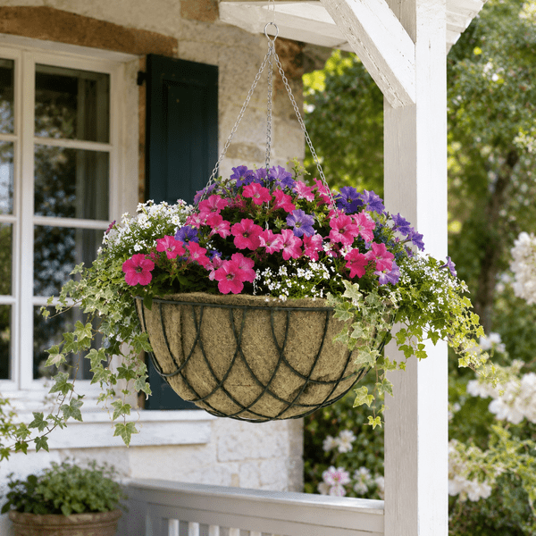 Hanging Basket with Jute Liner & Chain – Round Wire Garden Planter 12