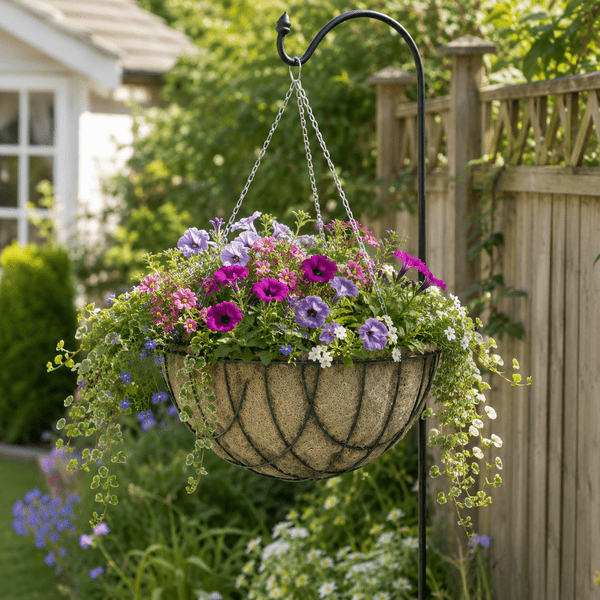 Hanging Basket with Jute Liner & Chain – Round Wire Garden Planter 12
