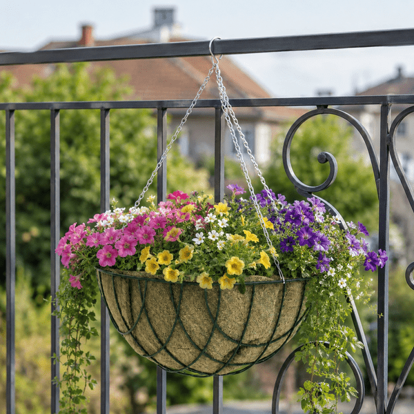 Hanging Basket with Jute Liner & Chain – Round Wire Garden Planter 12
