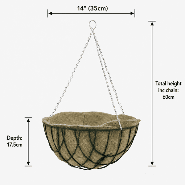 Hanging Basket with Jute Liner & Chain – Round Wire Garden Planter 12