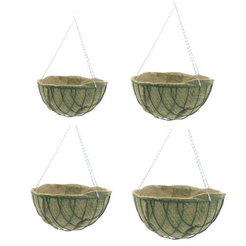 Hanging Basket with Jute Liner & Chain – Round Wire Garden Planter 12", 14", 16" & 18"