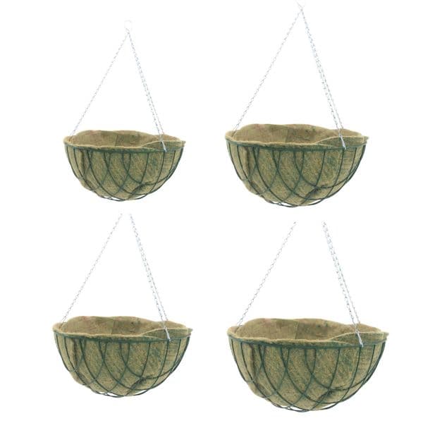 Hanging Basket with Jute Liner & Chain – Round Wire Garden Planter 12