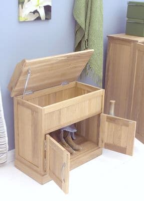 Mobel Oak Shoe Bench with Hidden Storage