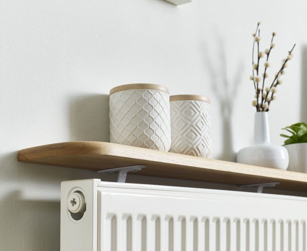Sunflow Radiator Shelf Easy-Fit Solid Natural Oak Floating Radiator Shelf Kit T 2cm x D 14cm