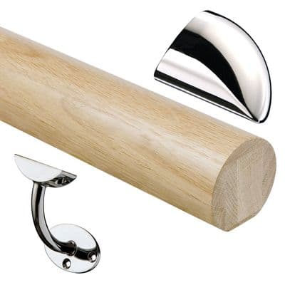 Fusion White Oak 54mm Mopstick Round Wall Handrail Kit in Polished Chrome