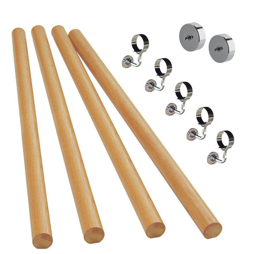 Solid Oak 3 6m Handrail In A Box Kit 44mm Chrome Brackets and End Caps