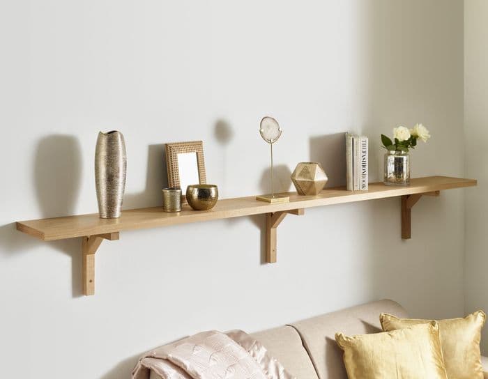 Solid Oak Wall Shelf 32x145mm Modern Oak Brackets