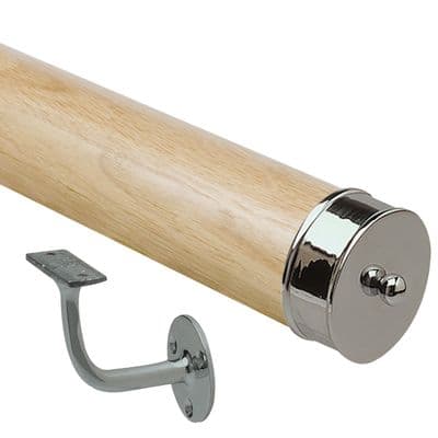 Solid White Oak 44mm  Mopstick Wall Mounted Hand Rail Kit in Chrome