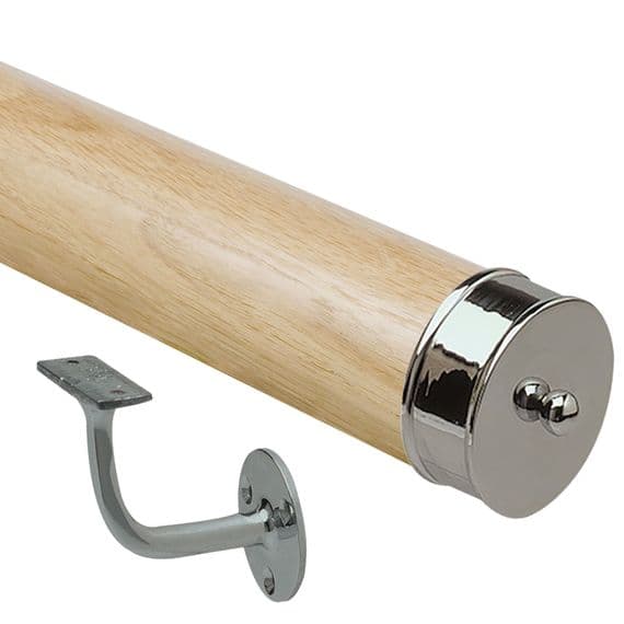 Solid White Oak 54mm Mopstick Wall Mounted Hand Rail Kit in Chrome