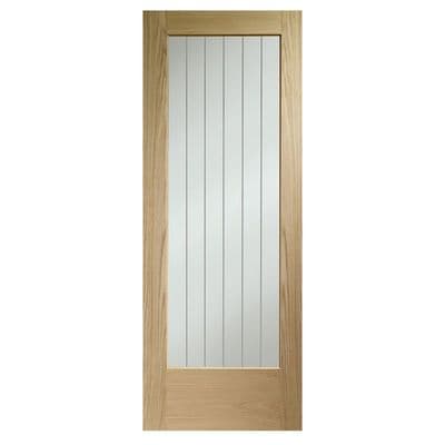 Suffolk Essential Oak Internal Door P10 Clear Etched Glass Unfinished by XL Joinery