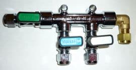 Gas Manifold/ Tap 8mm Equal 3 Way + Elbow Inlet