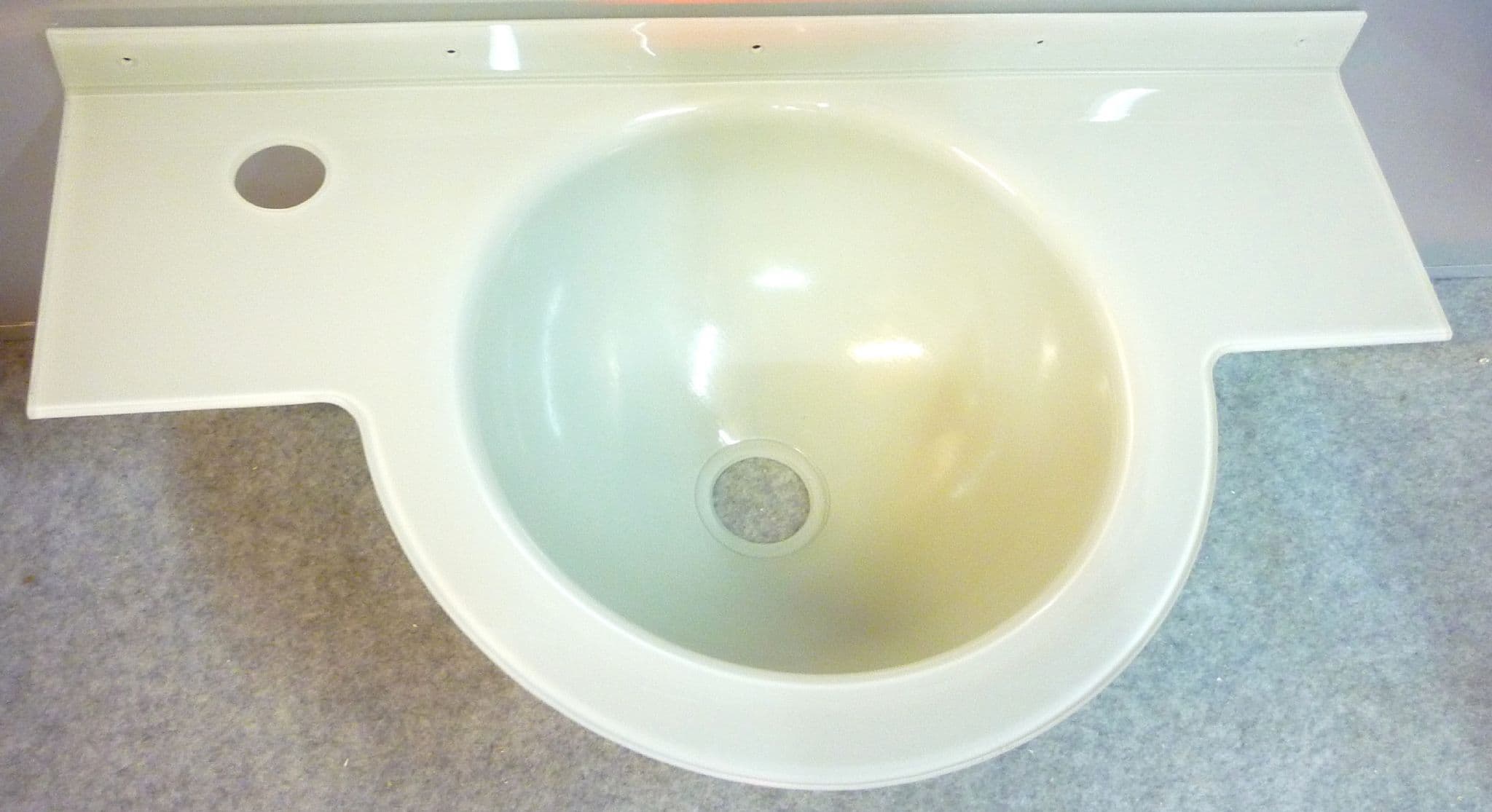 Grey round bathroom sink motorhome caravan