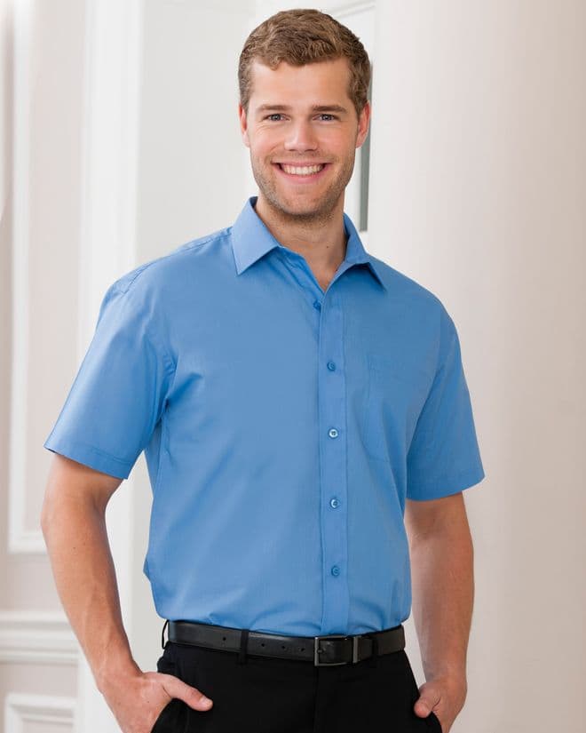 935M Russell Collection Men's Short Sleeve Polycotton Easy Care Poplin Shirt