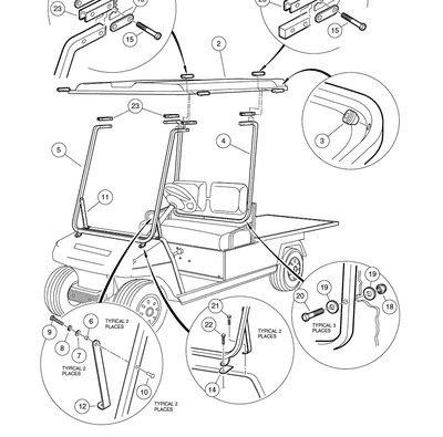 Club Car, Canopy/Roof Kit, Carryall 1 & 2 - White