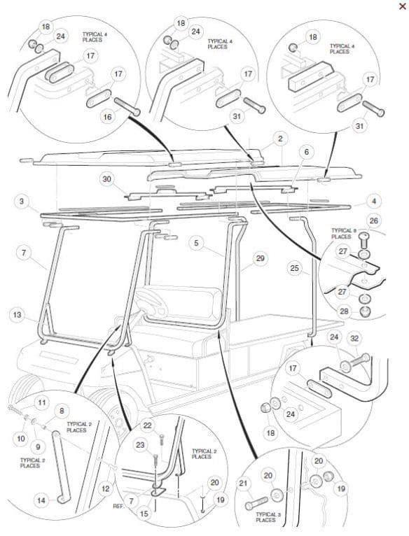 Club Car Side Canopy Support Right