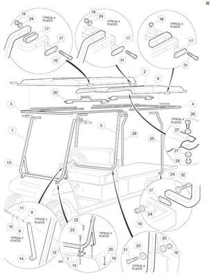 Club Car, Side Canopy Support  Right