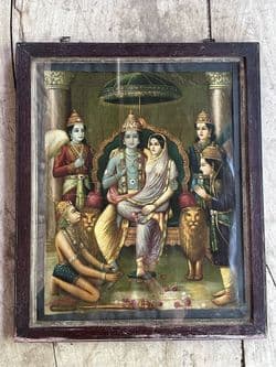 1950's Print depicting the Ram Darbar with Sita & Hanuman