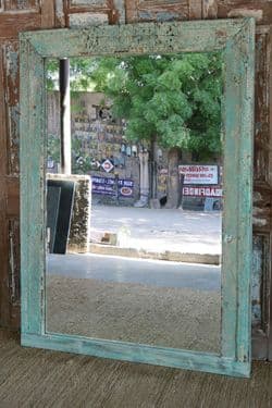 19th Century Mirror adapted from a Haveli Doorway with faded green & aqua paint tones