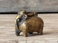 Antique Bronze Elephant Oil Lamp, early 20th C