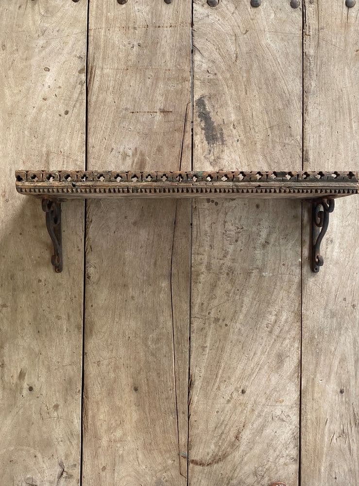 Antique Carved Teak Shelf with Iron Brackets SOLD