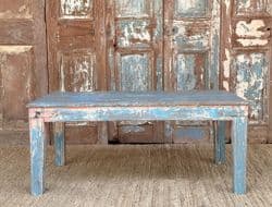 Antique Coffee Table With Blue Paint Tones
