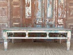 Antique Coffee Table with faded Aqua Blue Paint Tones