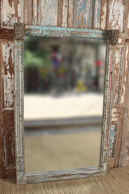Antique Doorway Mirror with Carved Corner Sconces