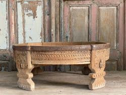 antique grinder table in bleached wood