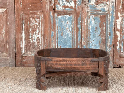 Antique Grinder Table with decorative carving, Rajasthan