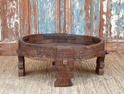 Antique Grinder Table with tribal carvings, Thar Desert, Rajasthan