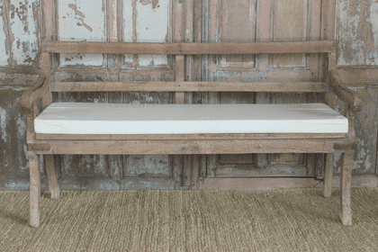 antique indian pale teak wood bench with cushion