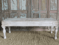 antique indian teak coffee table with faded paint tones, Gujarat